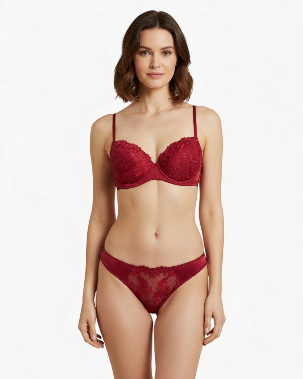 Lace lingerie set with push-up underwire bra and thong