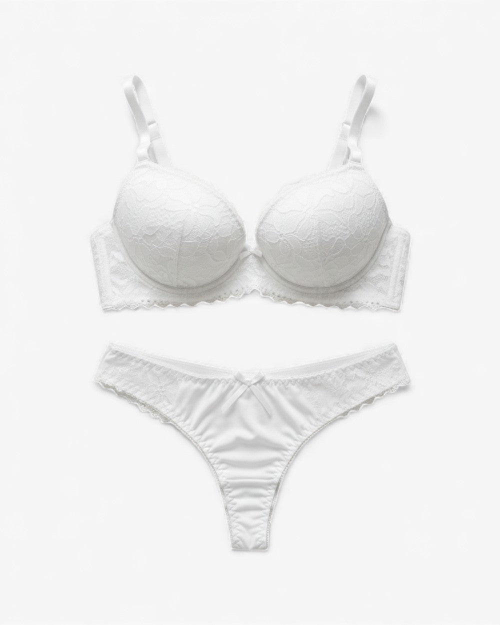 Lace lingerie set with subtle push-up underwire bra and thong
