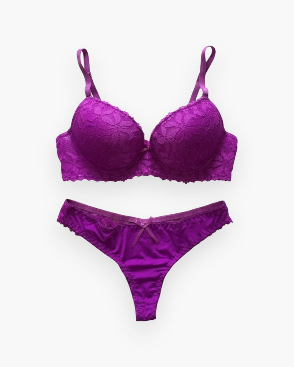 Lace lingerie set with subtle push-up underwire bra and thong