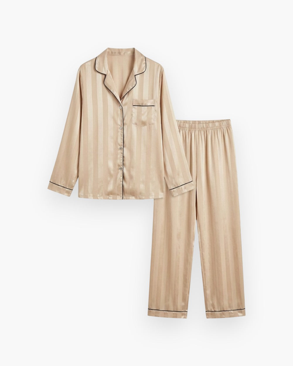 Satin Long Sleeve Striped Pyjama Set