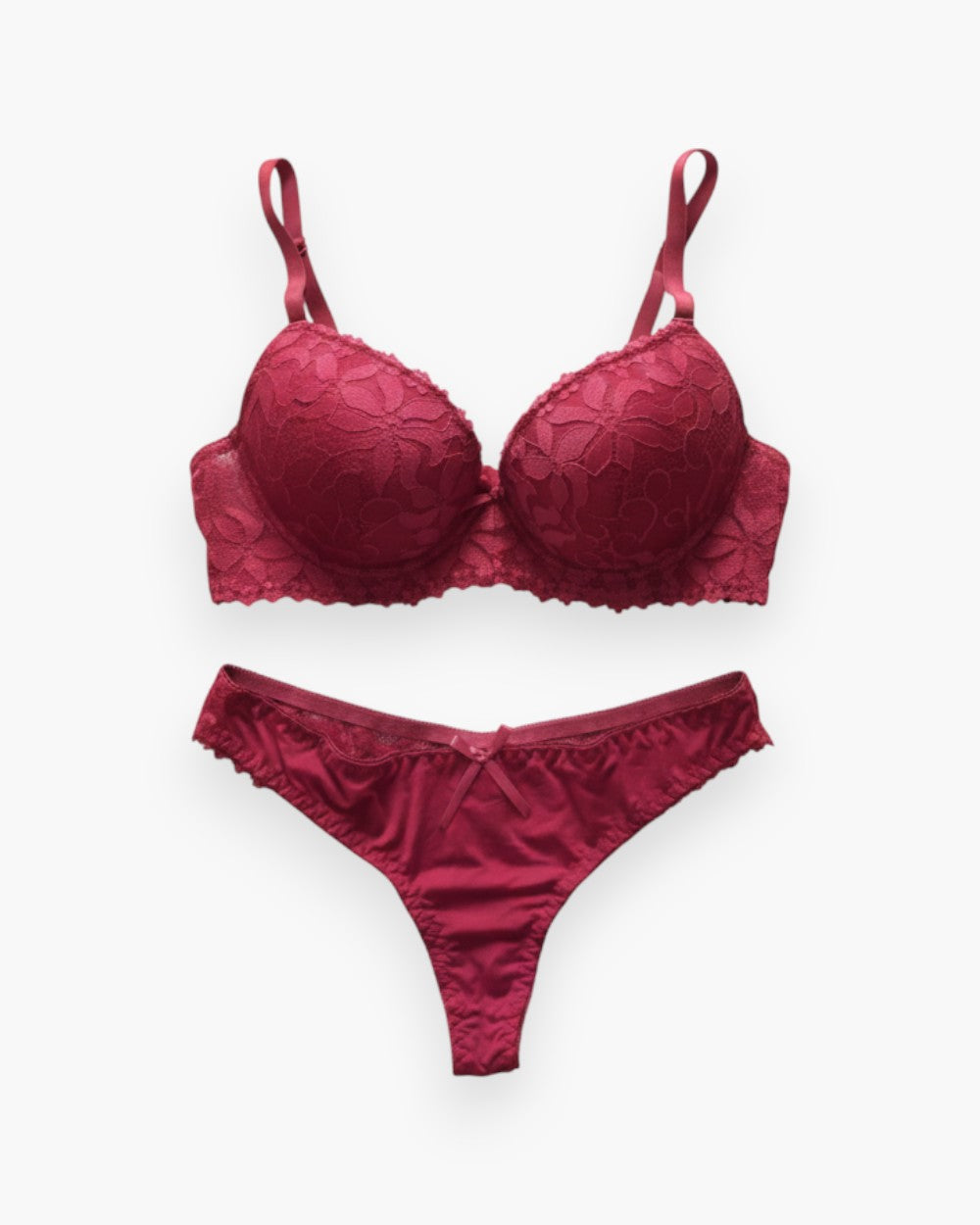 Lace lingerie set with subtle push-up underwire bra and thong