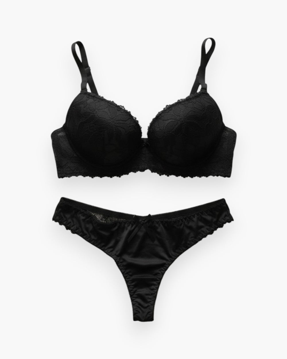 Lace lingerie set with subtle push-up underwire bra and thong