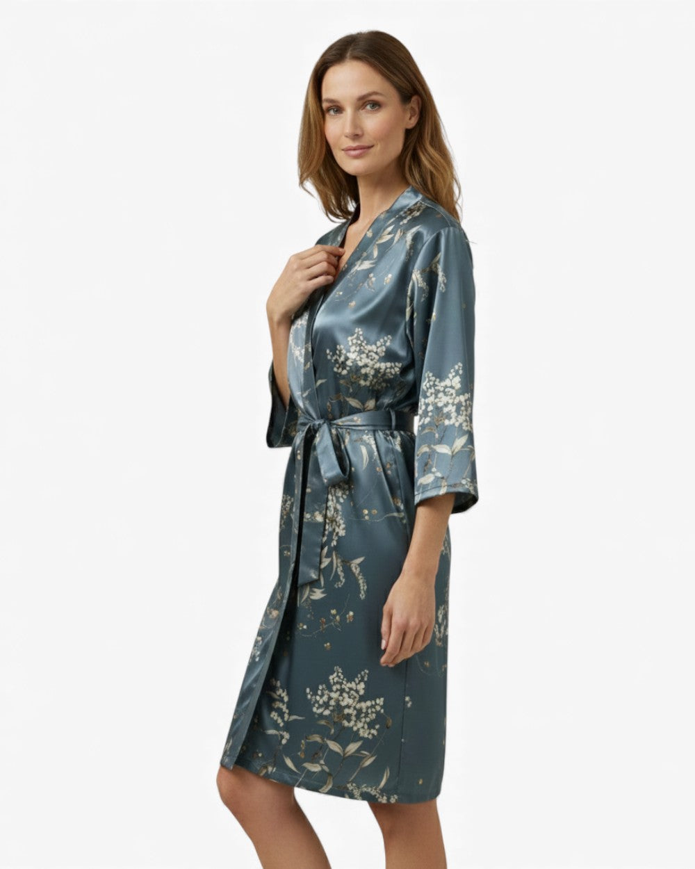 Satin Floral Long Sleeve Robe