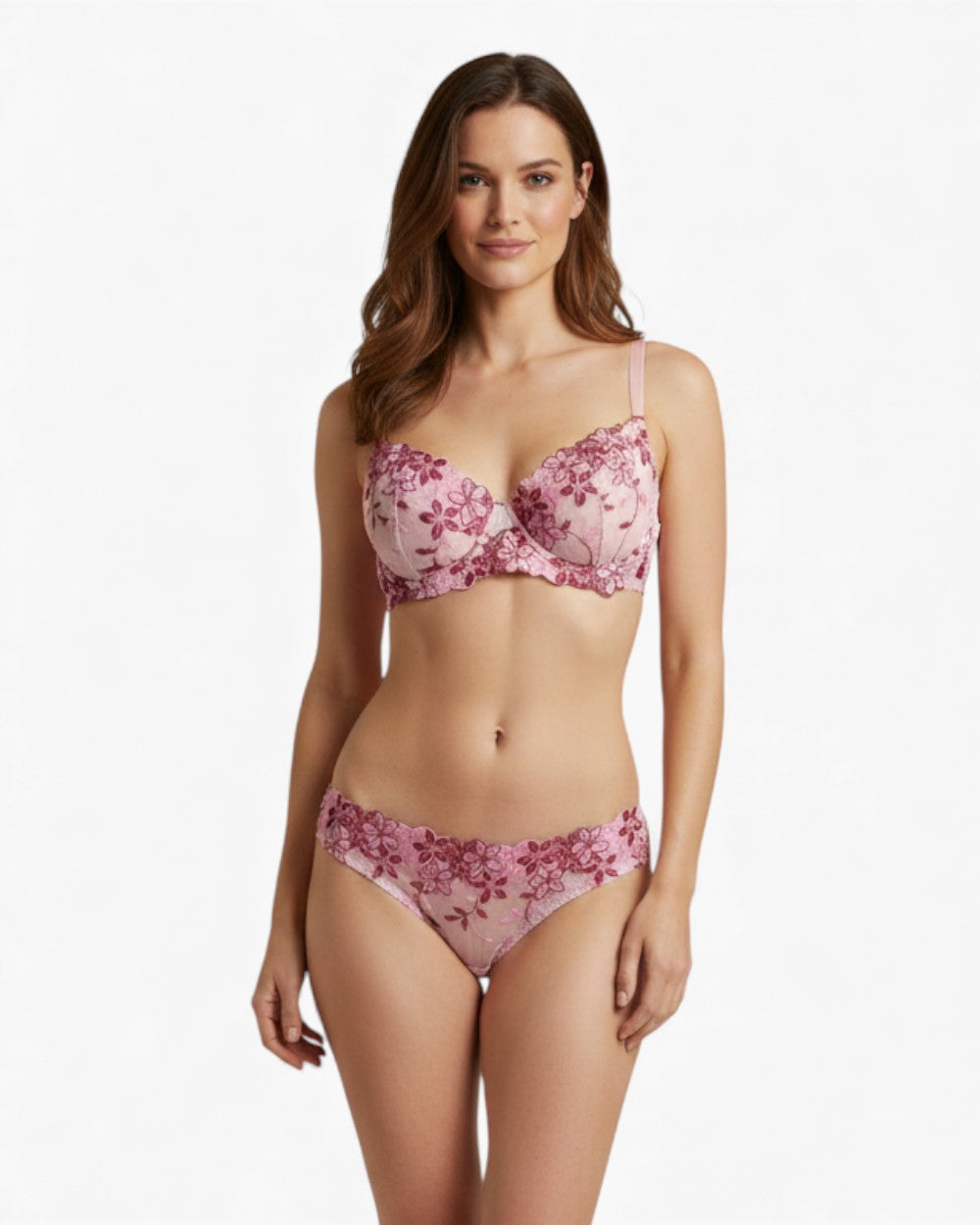 Lace lingerie set with soft cup underwire bra and thong