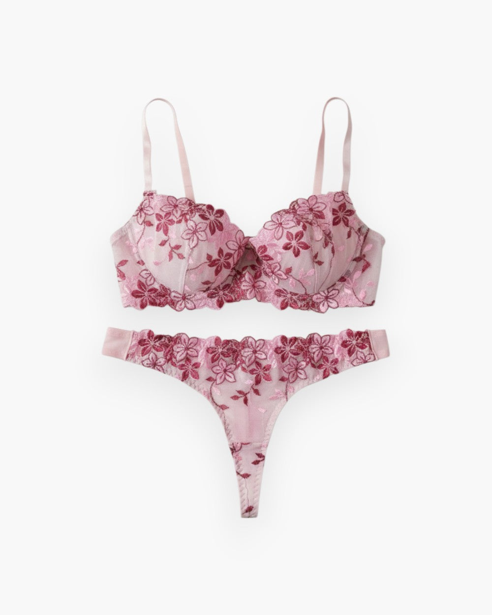 Lace lingerie set with soft cup underwire bra and thong