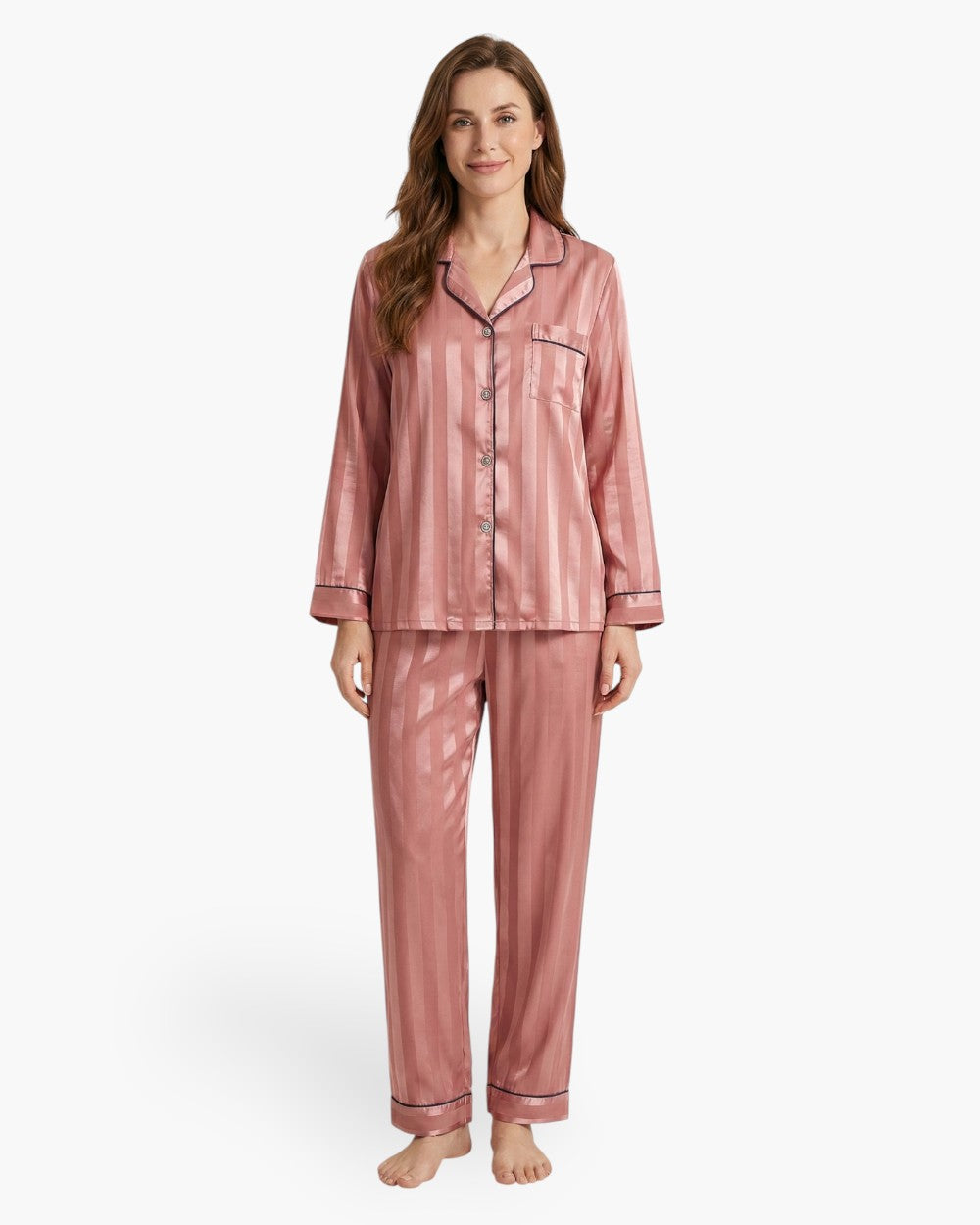 Satin Long Sleeve Striped Pyjama Set